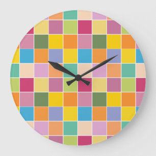 Playful Springtime Checkers  Large Clock