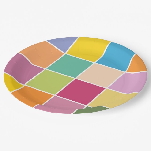 Playful Springtime Checkers  Paper Plates (Angled)
