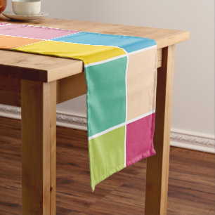 Playful Springtime Checkers Short Table Runner