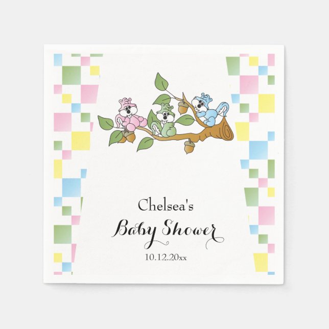Playful Squirrel Baby Shower Theme Paper Napkins (Front)