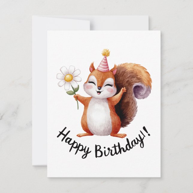 Playful Squirrel Birthday Design with Daisy Holiday Card (Front)