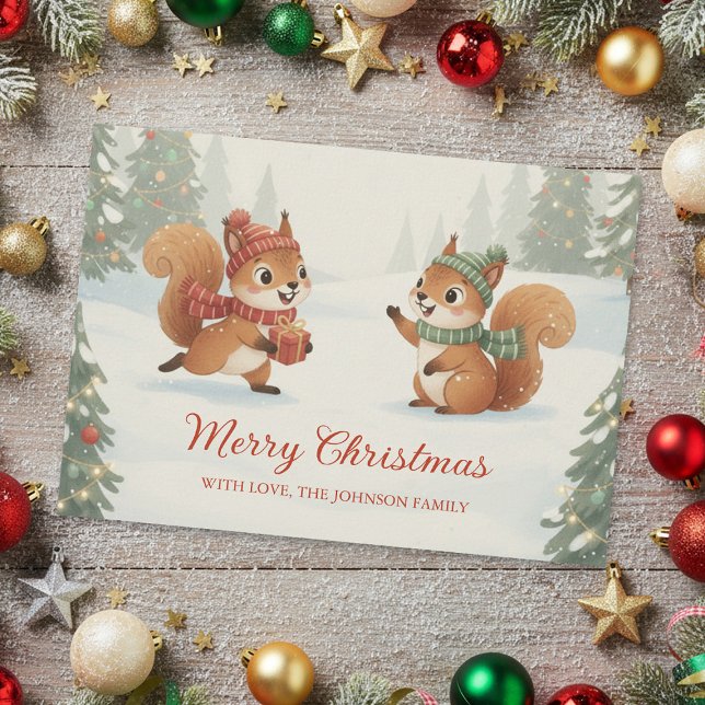 Playful Squirrels in Christmas Winter Forest Holiday Card (Creator Uploaded)