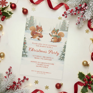 Playful Squirrels in Christmas Winter Forest Invitation