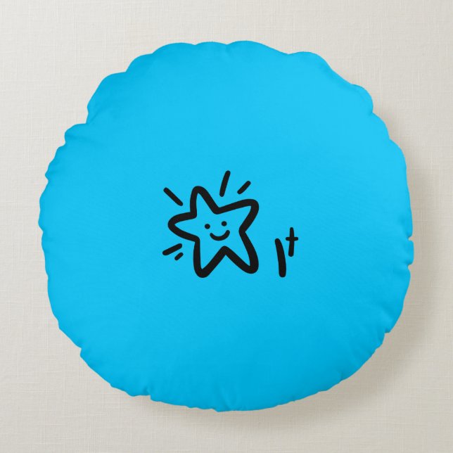 Playful Star Face | Blue Baby Boy Nursery Round Pillow (Front)