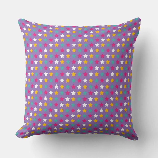  Playful Star Pattern on Purple Background Throw Pillow (Front)
