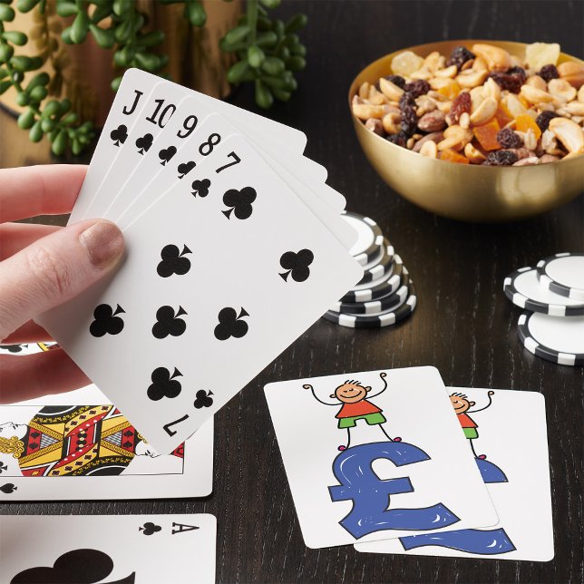 Playful Stick Figure Standing on Pound Poker Cards (Creator Uploaded)