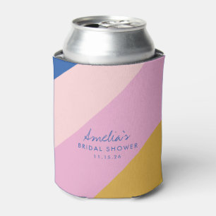 Playful Stripes Blue Yellow Custom Bridal Shower Can Cooler