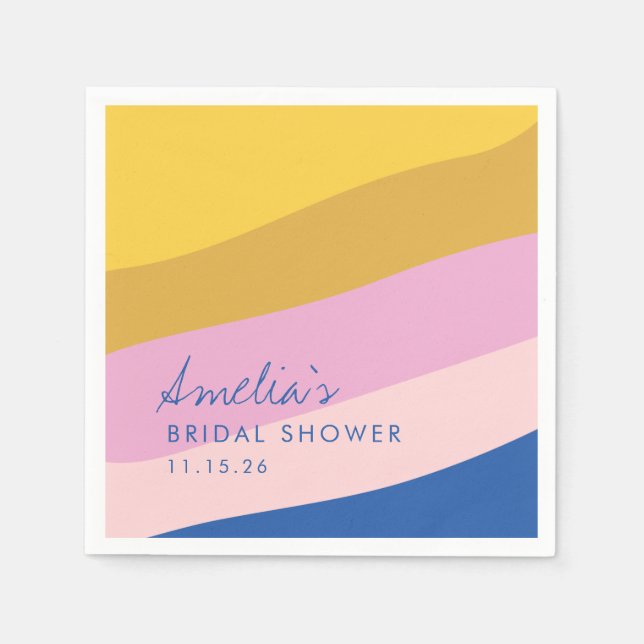Playful Stripes Blue Yellow Custom Bridal Shower  Napkins (Front)
