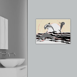 Playful Stylized Ocean Jumping Dolphins At Sunrise Poster