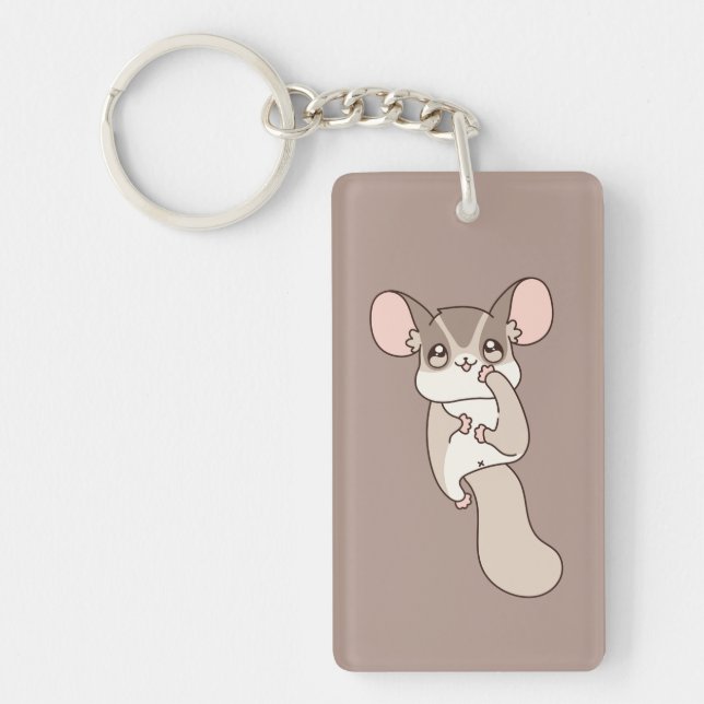 Playful Sugar Glider Cartoon Art Keychain (Front)