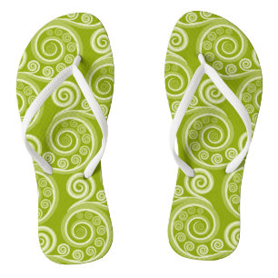 Playful Summer-Green Fern Leaves Flip Flops