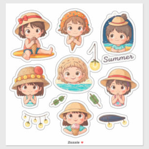 Playful Summer Sticker Set of Beach Kids