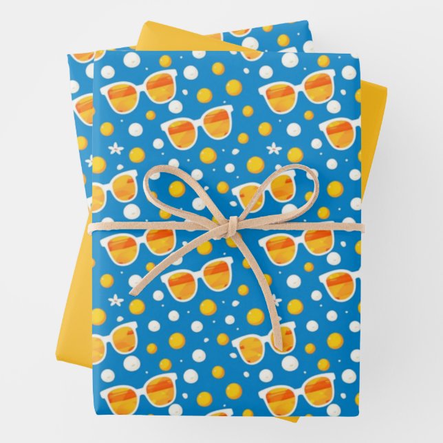 Playful Summer Sunglasses Pattern Wrapping Paper Sheets (In situ)