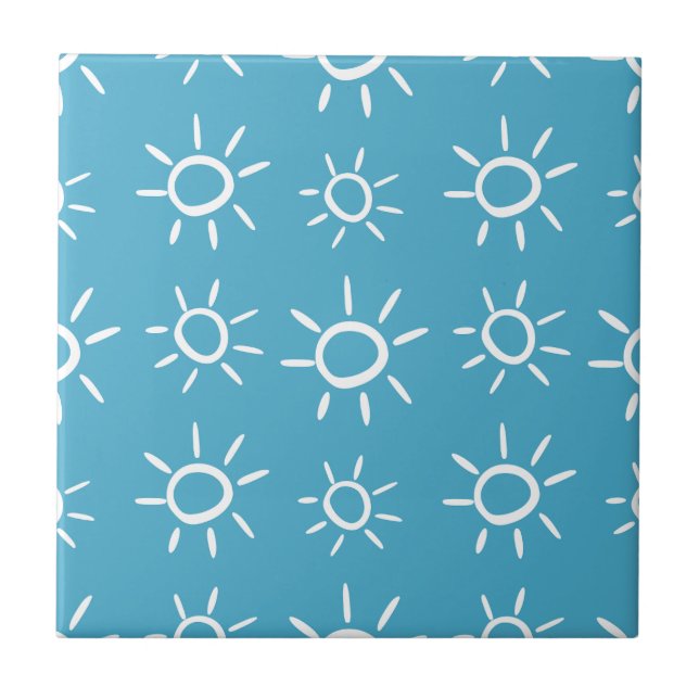 Playful Sun Doodle Summer Pattern Ceramic Tile (Front)