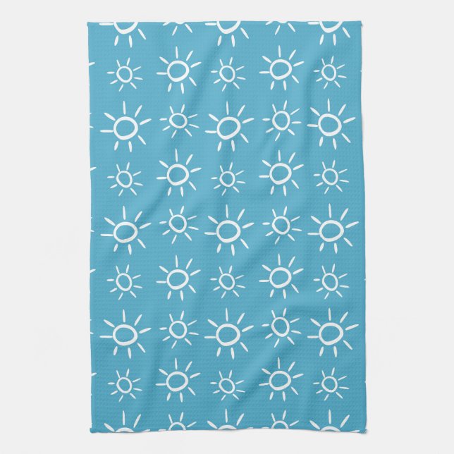 Playful Sun Doodle Summer Pattern Kitchen Towel (Vertical)