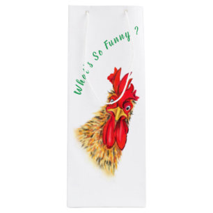 Playful Surprised Curious Rooster Wine Gift Bag