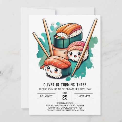 Playful Sushi Rolls Birthday Invitation