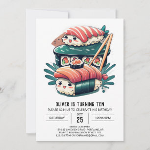 Playful Sushi Rolls Editable Birthday Invitation