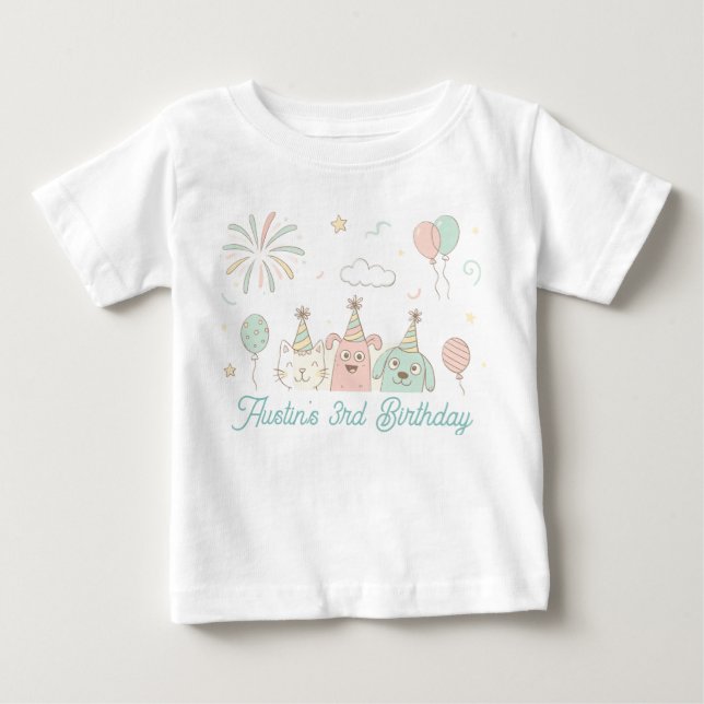 Playful Sweet and Three Birthday Baby T-Shirt (Front)