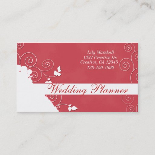 Customizable Playful Swirls Business Card in Cherry Sherbet