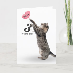 playful tabby cat for 3rd birthday card