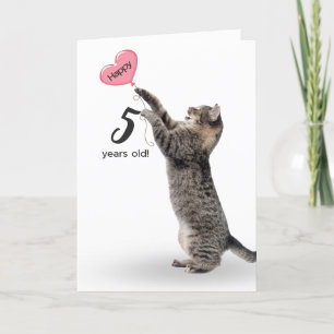 playful tabby cat for 5th birthday card