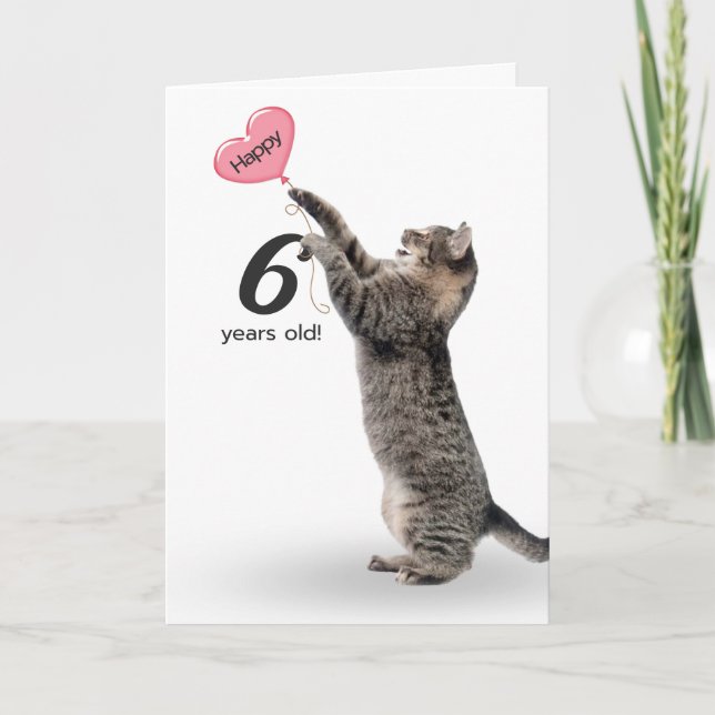 playful tabby cat for 6th birthday card (Front)