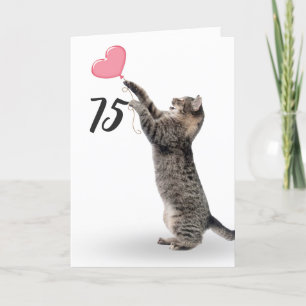 playful tabby cat for 75th birthday card