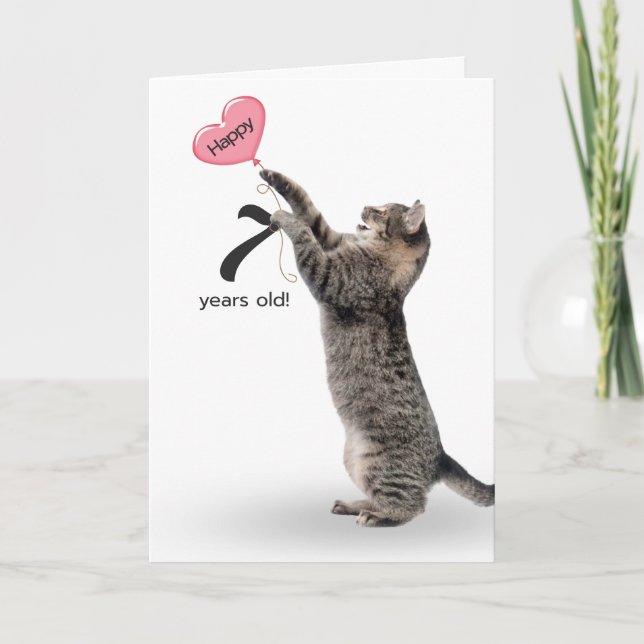 playful tabby cat for 7th birthday card (Front)