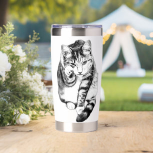 Playful Tabby Cat Ink Coffee Mug Insulated Tumbler