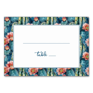 Playful Teal Cactus Flower Border Table Number