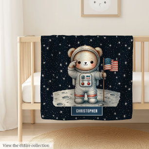 Playful Teddy Bear Astronaut Baby Boy Space Blanket