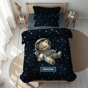 Playful Teddy Bear Astronaut Duvet for Baby Boys Cover