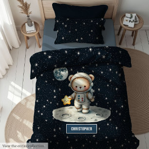 Playful Teddy Bear Astronaut Duvet for Boys Room Cover