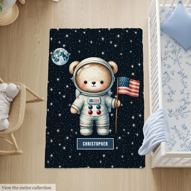 Playful Teddy Bear Astronaut Rug for Baby Room (Playful Teddy Bear Astronaut Rug for Baby Room)