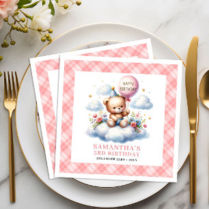 Playful teddy bear balloon floral girl birthday  paper dinner napkins