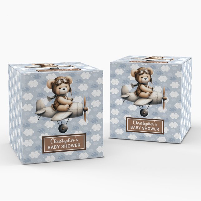 Playful Teddy Bear Pilot Baby Shower Favor Box (Playful Teddy Bear Pilot Baby Shower Favor Box)