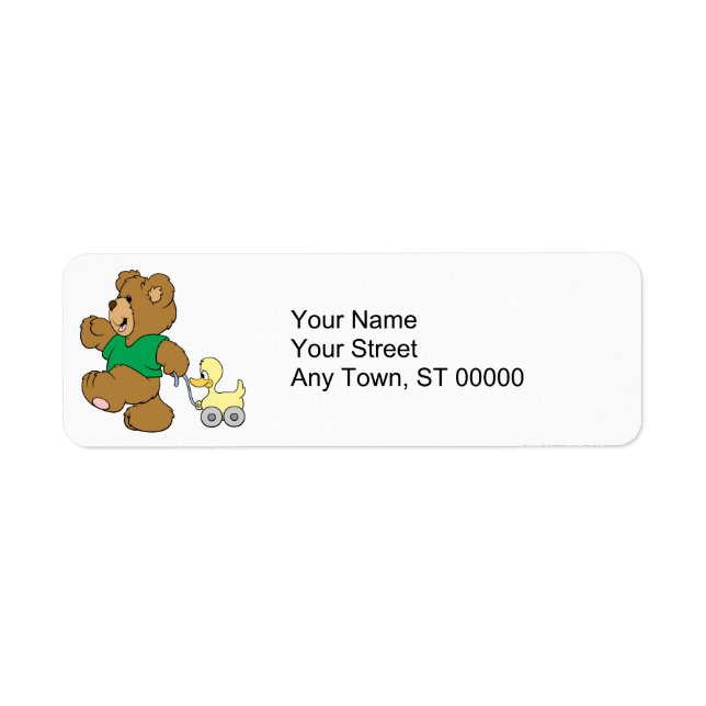 playful teddy bear with toy ducky label (Front)