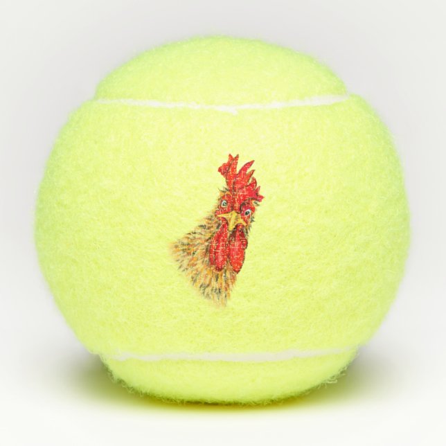 Playful Tennis Balls Surprised Rooster Fun (Front)