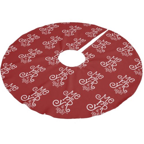 Playful Text Pattern Merry Bright White Berry Red Brushed Polyester Tree Skirt