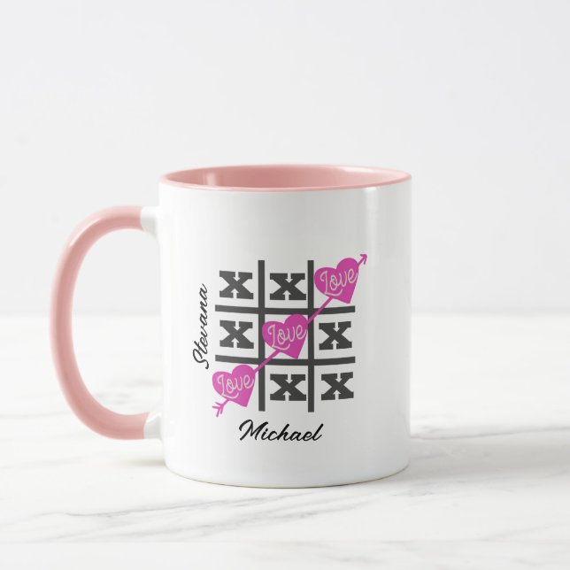 Playful Tic-Tac-Toe Valentines Heart Romantic Gift Mug (Left)