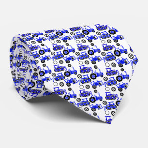 Playful Tiny Toy Blue Tractors White Neck Tie