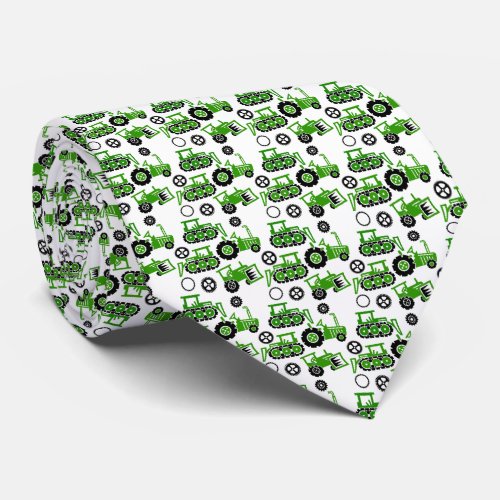 Playful Tiny Toy Green Tractors White Neck Tie