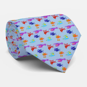 Playful Tiny Toy Helicopters Sky Blue Neck Tie