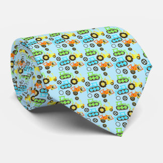 Playful Tiny Toy Tractors Tropical Blue Green Neck Tie
