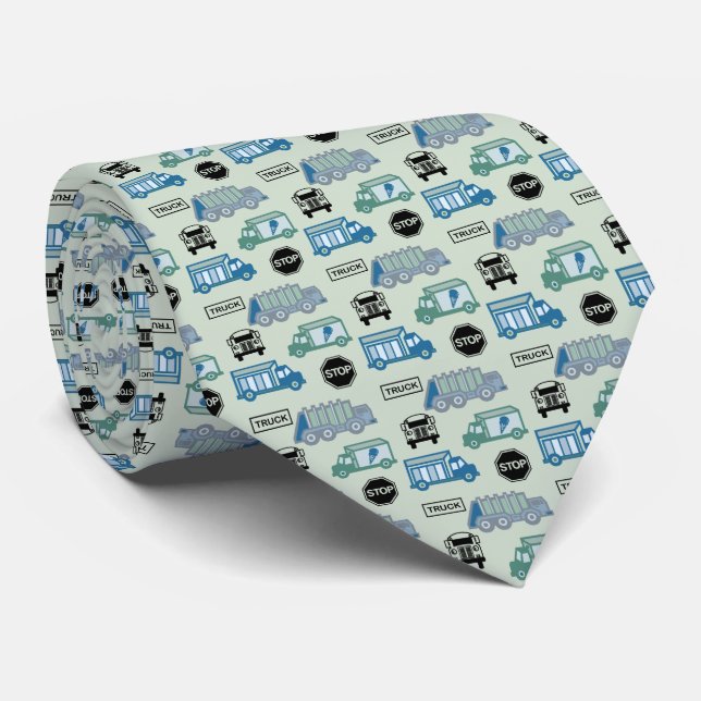 Playful Tiny Toy Trucks Mint Green Neck Tie (Rolled)