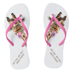 Playful Tongue Out Giraffe Flip Flops Fun Smile