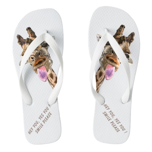 Playful Tongue Out Giraffe Flip Flops Gift Smile