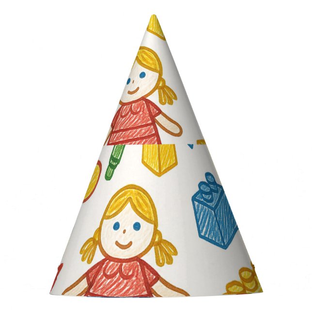 Playful Toys Seamless Doodle Art Pattern Party Hat (Front)