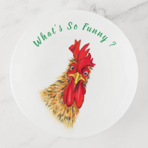 Playful Trinket Tray Surprised Rooster _ Your Text